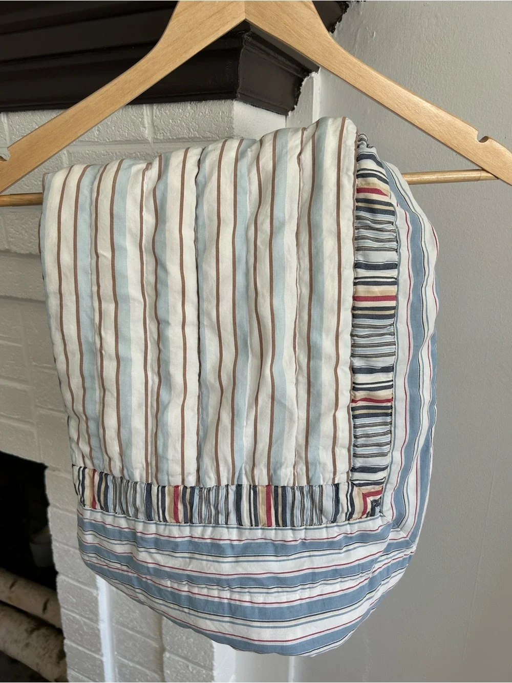 Pottery Barn Kids Striped Quilted Pillow Sham - Blue, Cream, Brown, Red